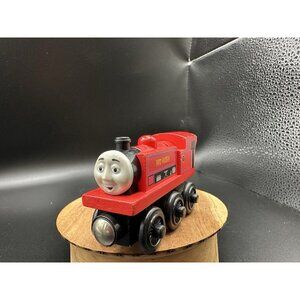Vtg Thomas Wooden Railway Train Ivo Hugh #7 Engine 2003 Learning Curve Red READ